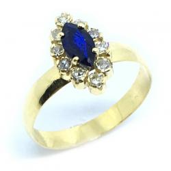 Anel chuveiro de ouro 18k com diamantes e safira Anel chuveiro de ouro 18k com diamantes e safira