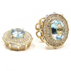 Brinco em ouro amarelo 18k feminino com diamantes e agua marinha Brinco em ouro amarelo 18k feminino com diamantes e agua marinha