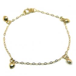 Pulseira feminina Infantil de ouro 18k - Lapidada com corações Pulseira feminina Infantil de ouro 18k - Lapidada com corações