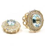Brinco em ouro amarelo 18k feminino com diamantes e agua marinha Brinco em ouro amarelo 18k feminino com diamantes e agua marinha