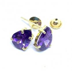 Brinco em ouro 18k com zirconia - gota lilas - 2BRZ0010