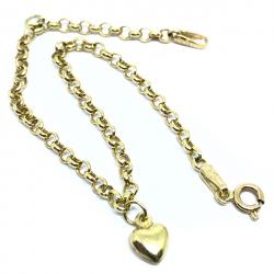 Pulseira feminina ouro 18k - Elos portugueses, pingente corao - 2PUO0663