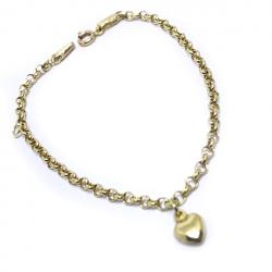 Pulseira feminina ouro 18k - Elos portugueses, pingente corao - 2PUO0663