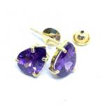 Brinco em ouro 18k com zirconia - gota lilas - 2BRZ0010