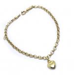 Pulseira feminina ouro 18k - Elos portugueses, pingente corao - 2PUO0663