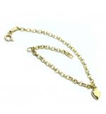 Pulseira feminina ouro 18k - Elos portugueses, pingente corao - 2PUO0663